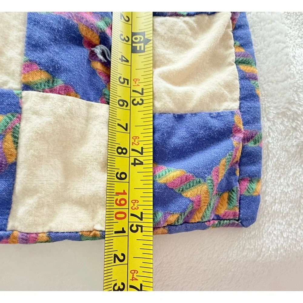VTG Handmade Patchwork Quilt Throw Twin Purple Cream Tied Cottagecore 1990